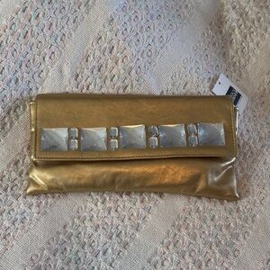 NWT Bijoux Terner gold clutch w/ gem accents